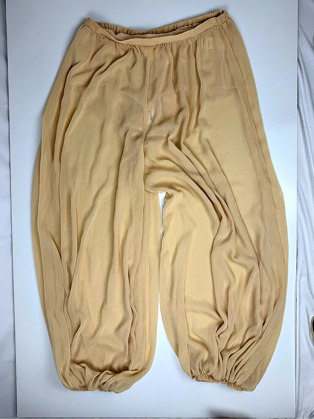 NWT Vigoss XL Sheer Harem Pants Balloon Parachute Boho Beige